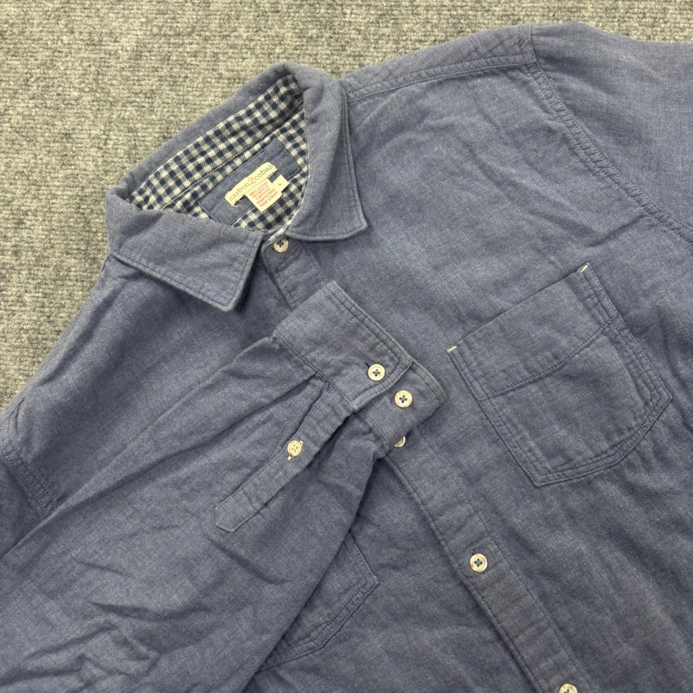 Carbon 2 Cobalt Button Down Shirt Large Blue Gingham Trim Long Sleeve Mens